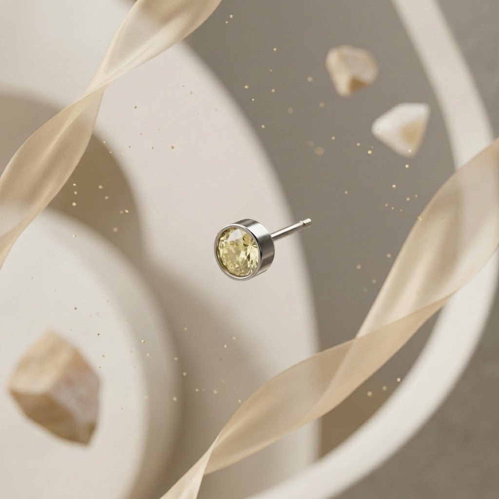 Oorstekers – Staal Kristal Geel Zilverkleur (5mm) - Aramat Jewels - Oorbellen - cadeautip