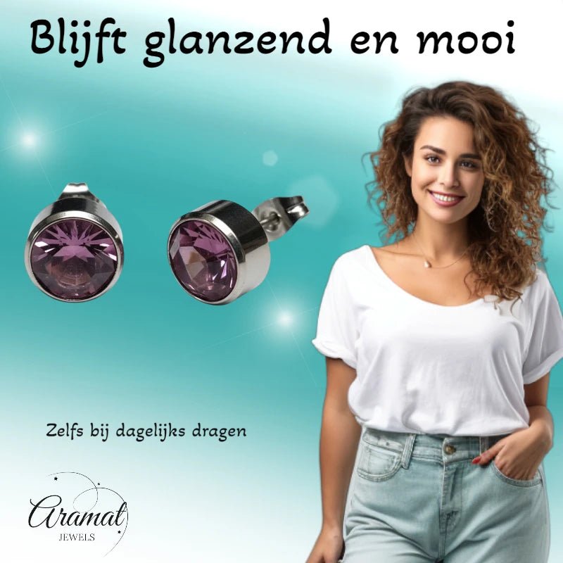 Oorstekers – Staal Kristal Licht Paars Zilverkleur (10mm) - Aramat Jewels - Oorbellen - cadeautip