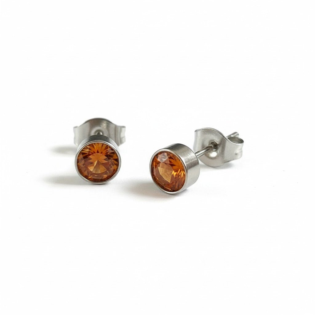 Oorstekers – Staal Kristal Oranje Zilverkleur (5mm) - Aramat Jewels - Oorbellen - cadeautip