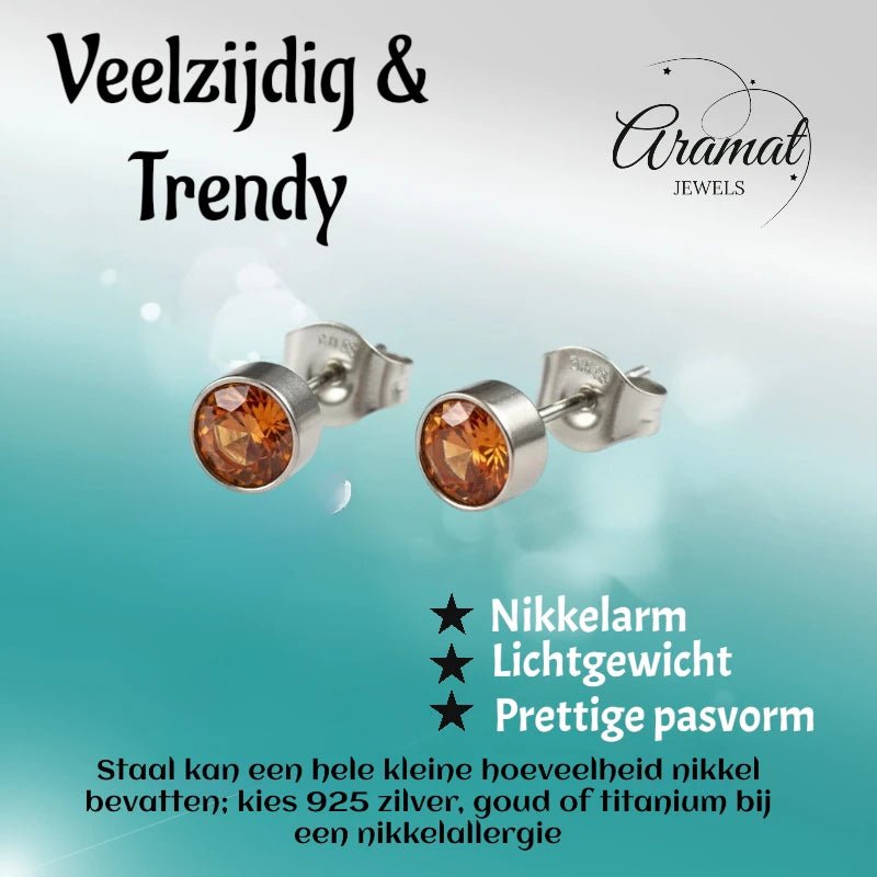 Oorstekers – Staal Kristal Oranje Zilverkleur (5mm) - Aramat Jewels - Oorbellen - cadeautip
