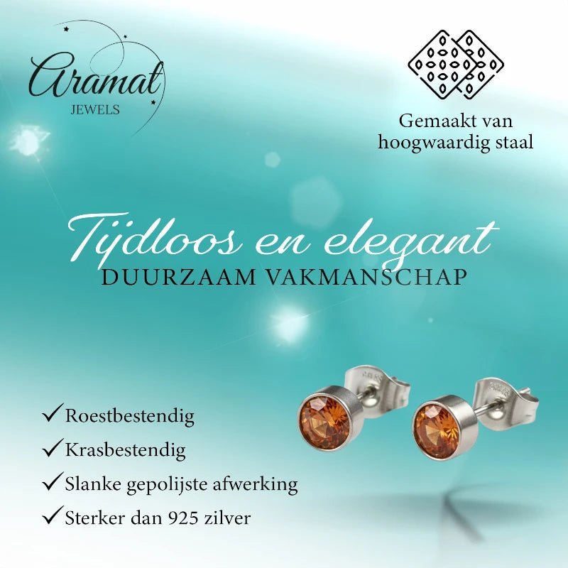 Oorstekers – Staal Kristal Oranje Zilverkleur (5mm) - Aramat Jewels - Oorbellen - cadeautip