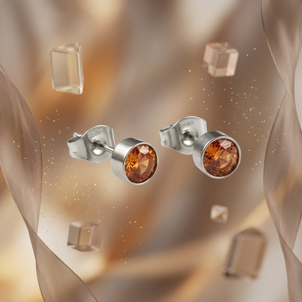 Oorstekers – Staal Kristal Oranje Zilverkleur (5mm) - Aramat Jewels - Oorbellen - cadeautip