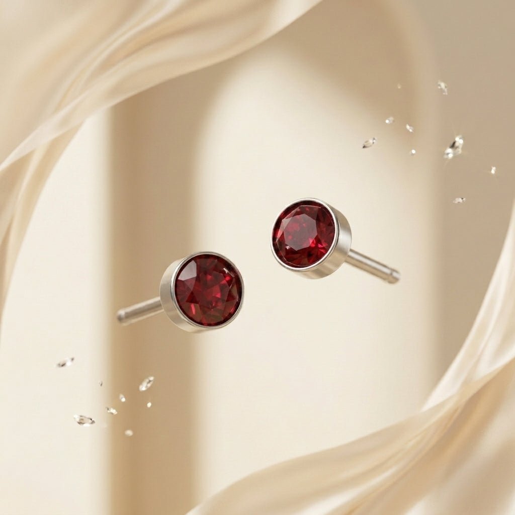 Oorstekers – Staal Kristal Rood Zilverkleur (5mm) - Aramat Jewels - Oorbellen - cadeautip