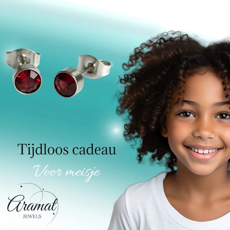 Oorstekers – Staal Kristal Rood Zilverkleur (5mm) - Aramat Jewels - Oorbellen - cadeautip