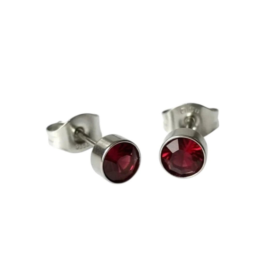 Oorstekers – Staal Kristal Rood Zilverkleur (5mm) - Aramat Jewels - Oorbellen - cadeautip