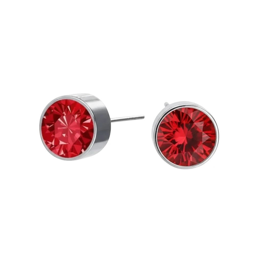 Oorstekers – Staal Kristal Rood Zilverkleur (6mm) - Aramat Jewels - Oorbellen - cadeautip