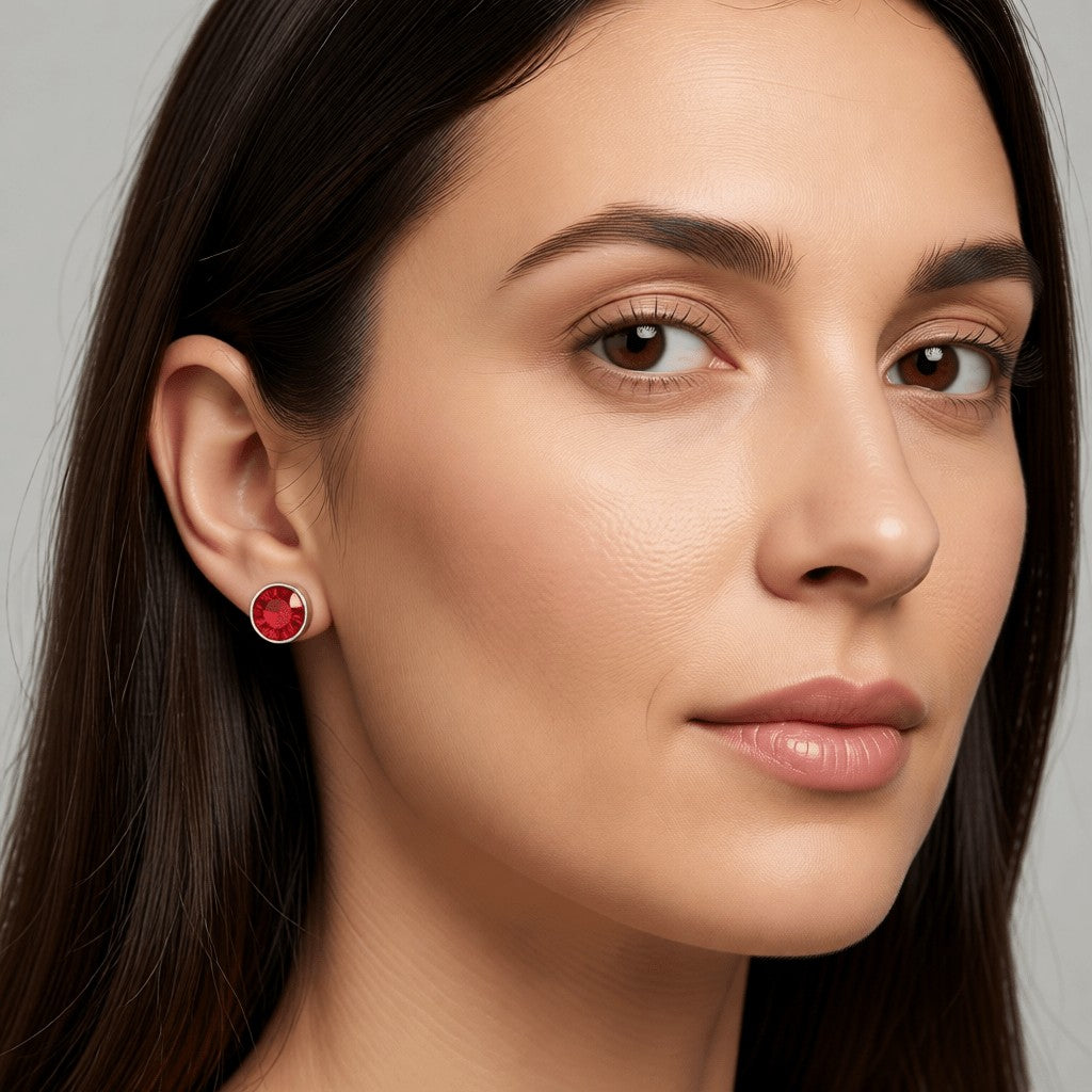 Oorstekers – Staal Kristal Rood Zilverkleur (6mm) - Aramat Jewels - Oorbellen - cadeautip