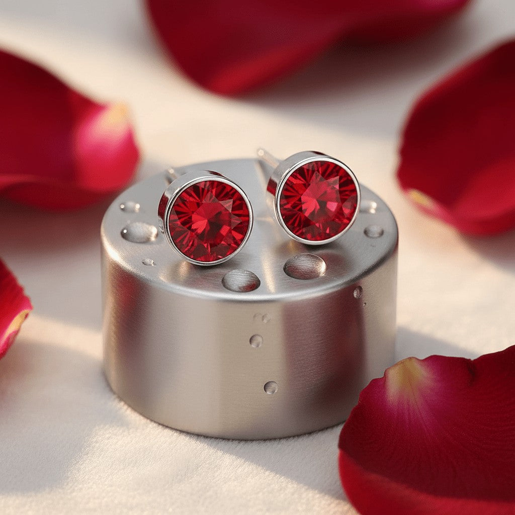 Oorstekers – Staal Kristal Rood Zilverkleur (6mm) - Aramat Jewels - Oorbellen - cadeautip