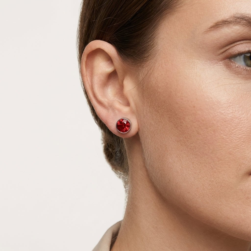 Oorstekers – Staal Kristal Rood Zilverkleur (6mm) - Aramat Jewels - Oorbellen - cadeautip