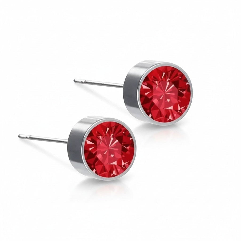 Oorstekers – Staal Kristal Rood Zilverkleur (6mm) - Aramat Jewels - Oorbellen - cadeautip