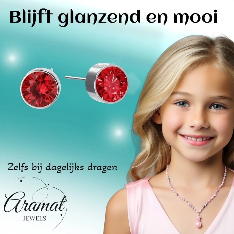 Oorstekers – Staal Kristal Rood Zilverkleur (6mm) - Aramat Jewels - Oorbellen - cadeautip