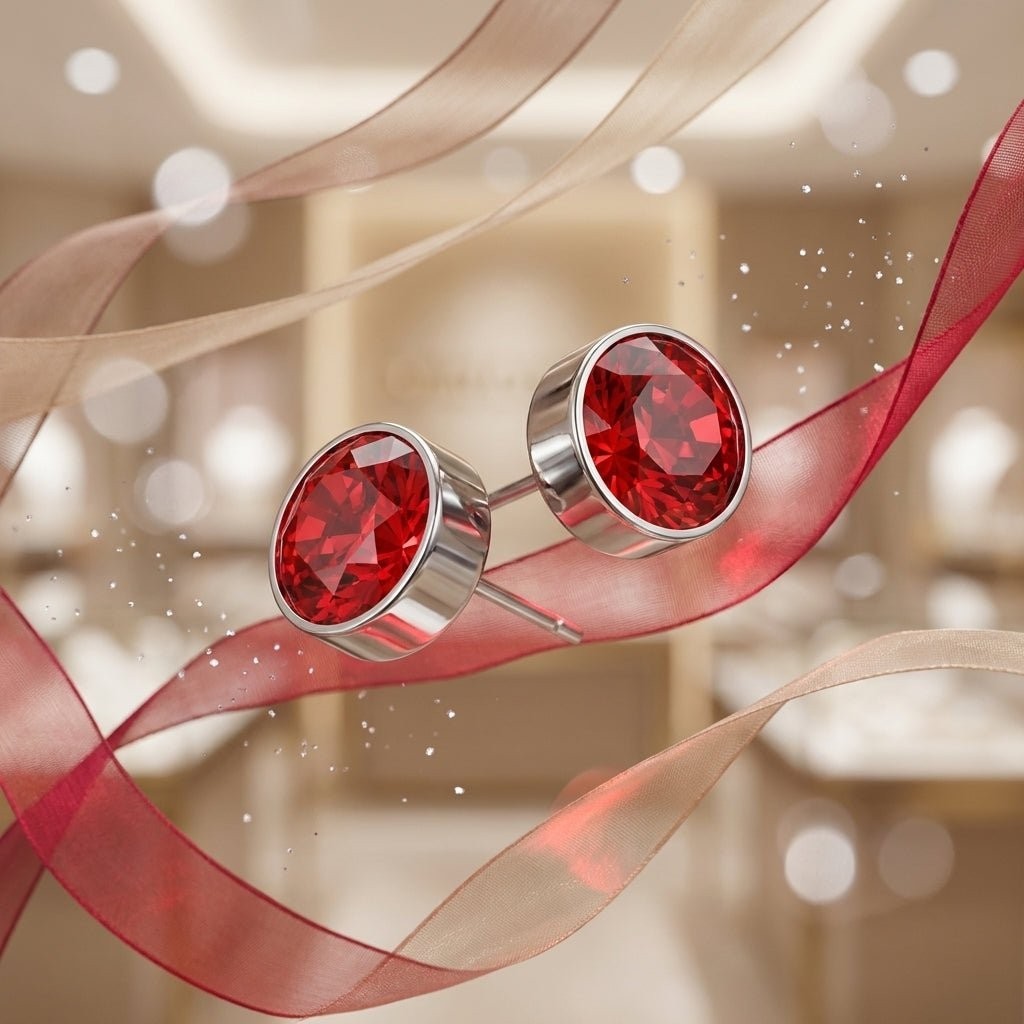 Oorstekers – Staal Kristal Rood Zilverkleur (6mm) - Aramat Jewels - Oorbellen - cadeautip