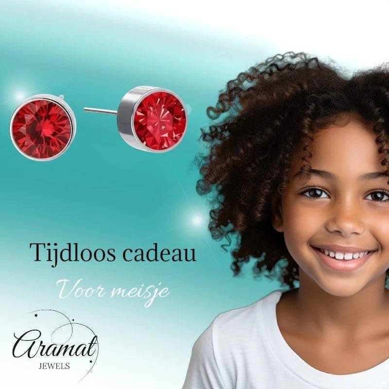 Oorstekers – Staal Kristal Rood Zilverkleur (6mm) - Aramat Jewels - Oorbellen - cadeautip
