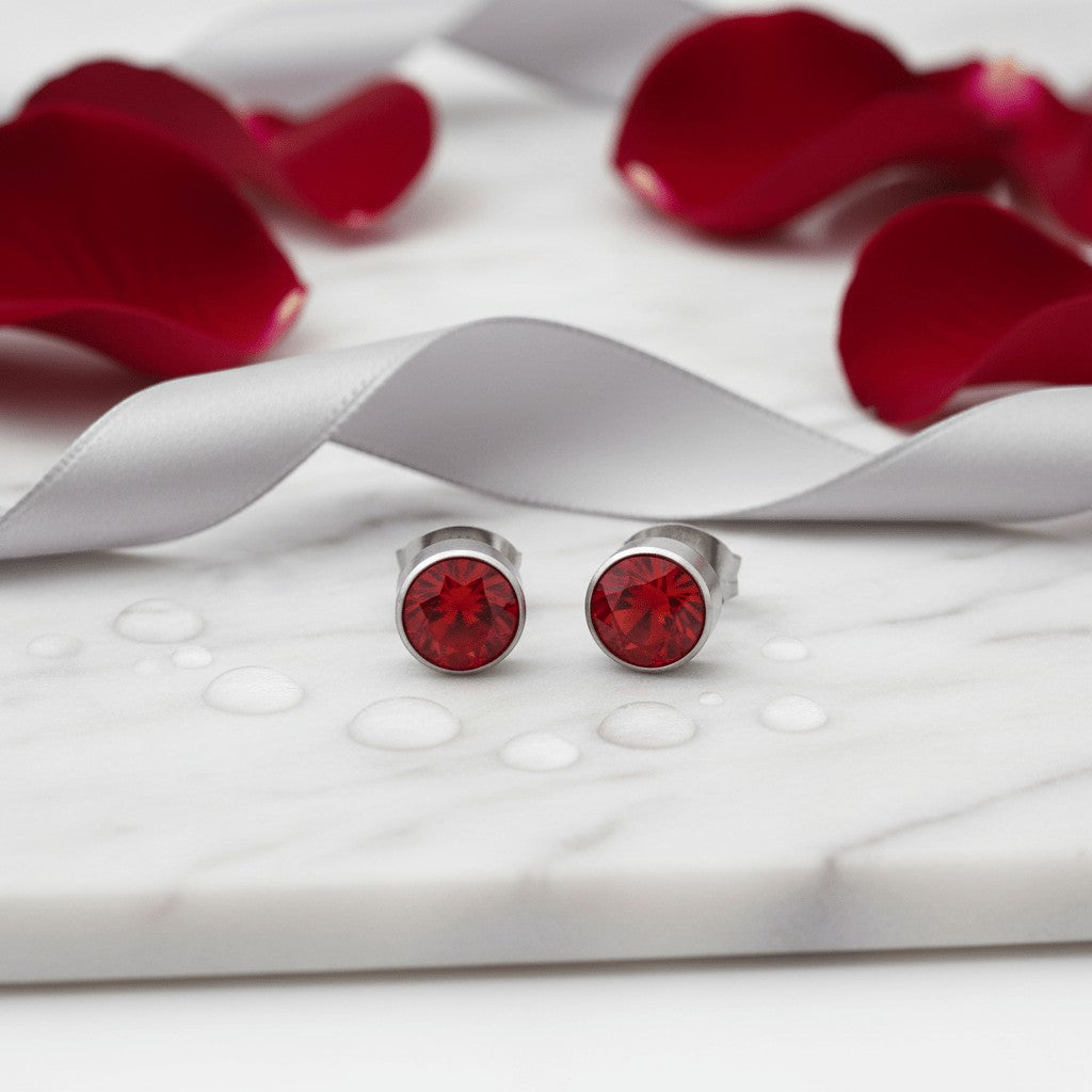 Oorstekers – Staal Kristal Rood Zilverkleur (7mm) - Aramat Jewels - Oorbellen - cadeautip
