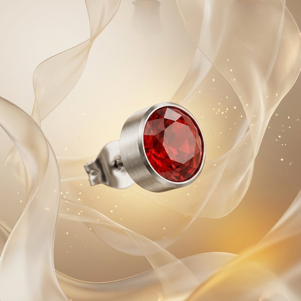 Oorstekers – Staal Kristal Rood Zilverkleur (7mm) - Aramat Jewels - Oorbellen - cadeautip