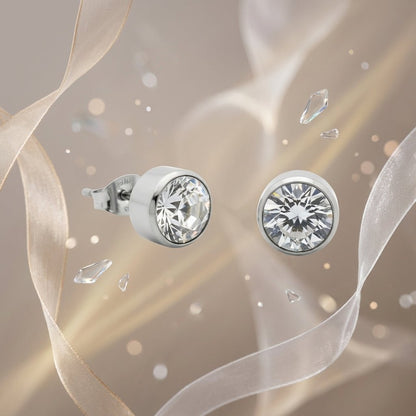 Oorstekers – Staal Kristal Transparant Zilverkleur (10mm) - Aramat Jewels - Oorbellen - cadeautip
