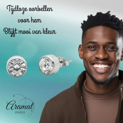 Oorstekers – Staal Kristal Transparant Zilverkleur (10mm) - Aramat Jewels - Oorbellen - cadeautip