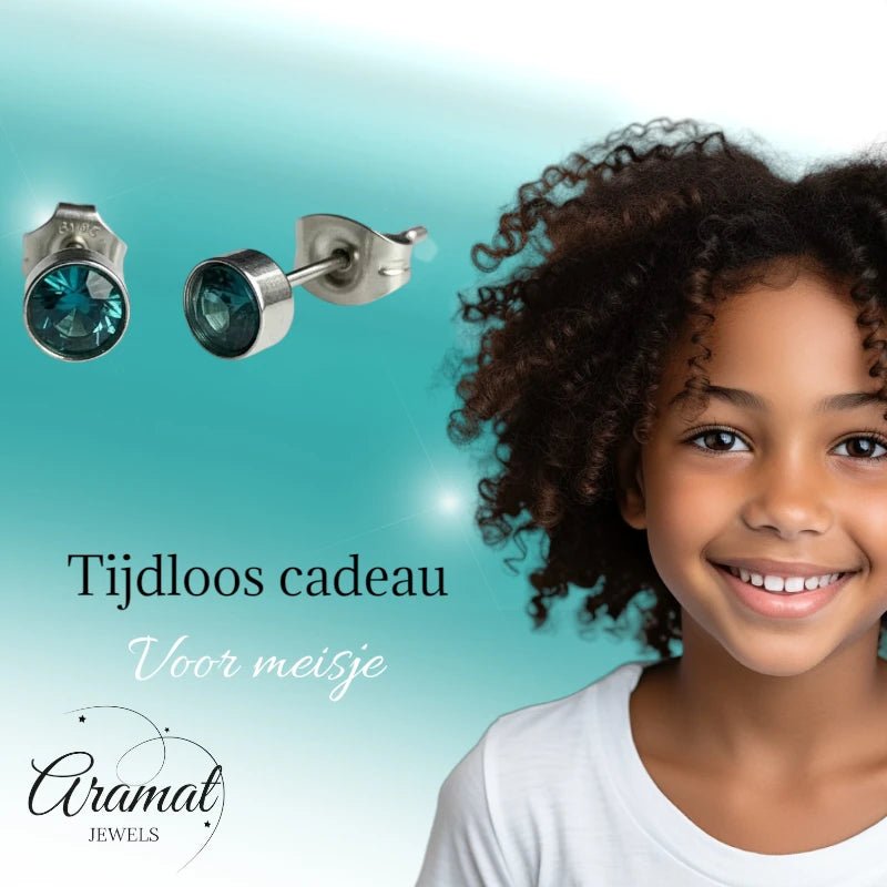 Oorstekers – Staal Kristal Zeeblauw Zilverkleur (5mm) - Aramat Jewels - Oorbellen - cadeautip