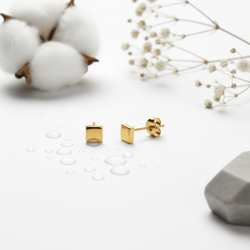 Oorstekers – Staal Vierkant Goudkleurig (3mm) - Aramat Jewels - Oorbellen - cadeautip