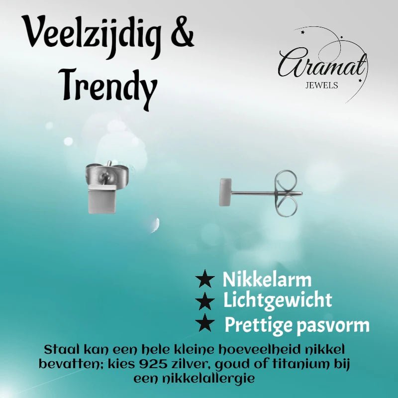 Oorstekers – Staal Vierkant Zilverkleurig (4mm) - Aramat Jewels - Oorbellen - cadeautip