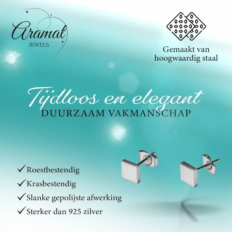 Oorstekers – Staal Vierkant Zilverkleurig (6mm) - Aramat Jewels - Oorbellen - cadeautip