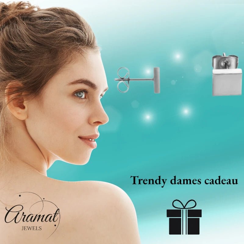 Oorstekers – Staal Vierkant Zilverkleurig (7mm) - Aramat Jewels - Oorbellen - cadeautip