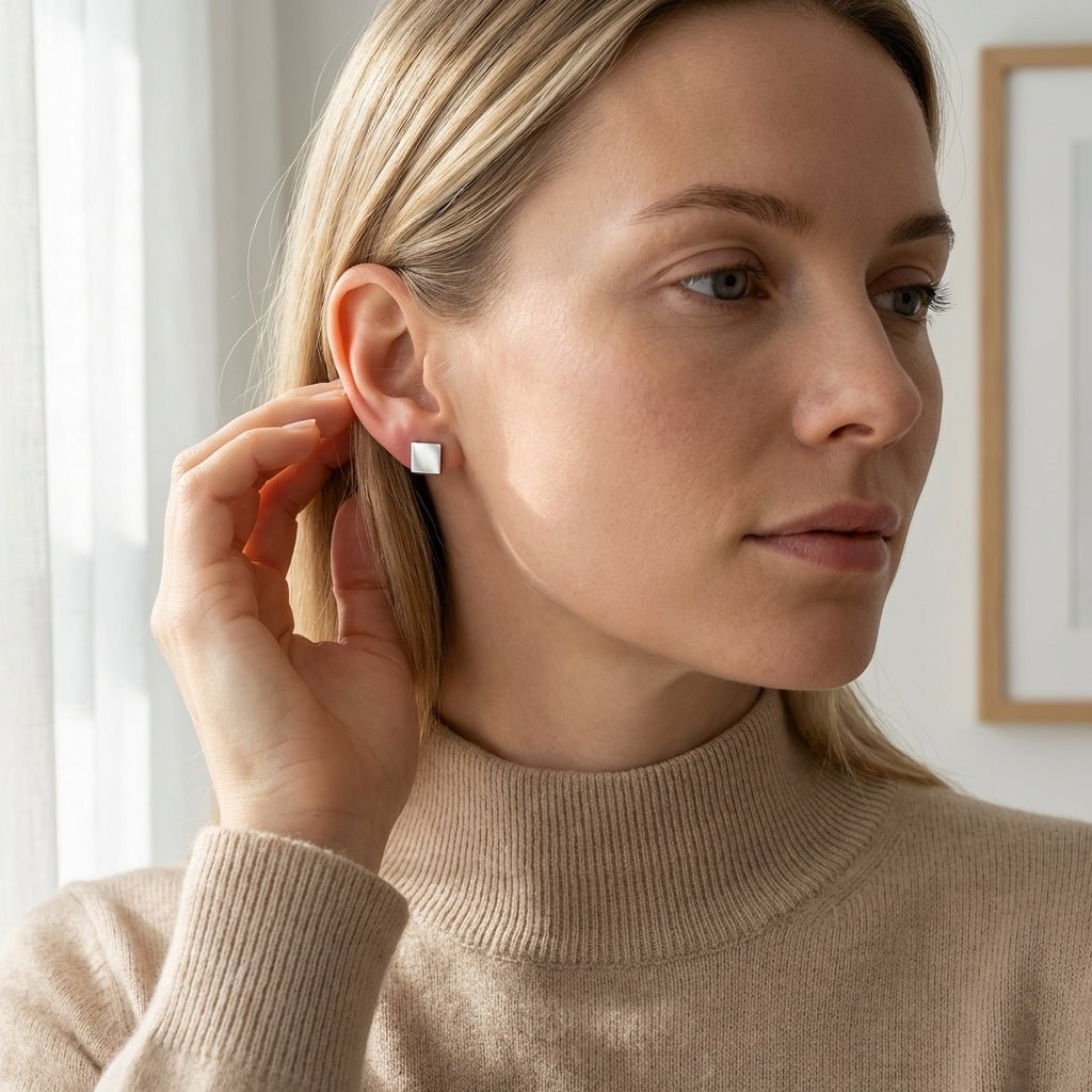 Oorstekers – Staal Vierkant Zilverkleurig (7mm) - Aramat Jewels - Oorbellen - cadeautip
