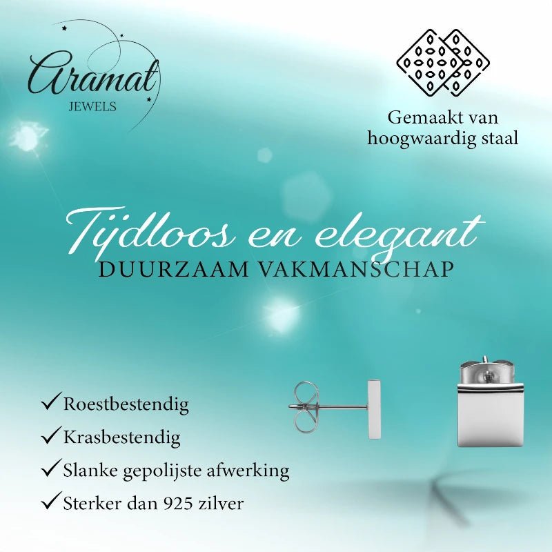 Oorstekers – Staal Vierkant Zilverkleurig (8mm) - Aramat Jewels - Oorbellen - cadeautip