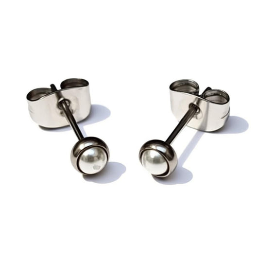 Oorstekers – Stalen Parel Wit Zilverkleurig (4mm) - Aramat Jewels - Oorbellen - cadeautip