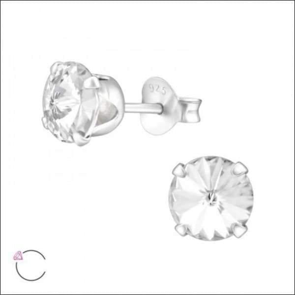 Zilveren Oorstekers Met Ronde Kristal Gezicht, Oorstekers Sterling Zilver 6mm Kristal