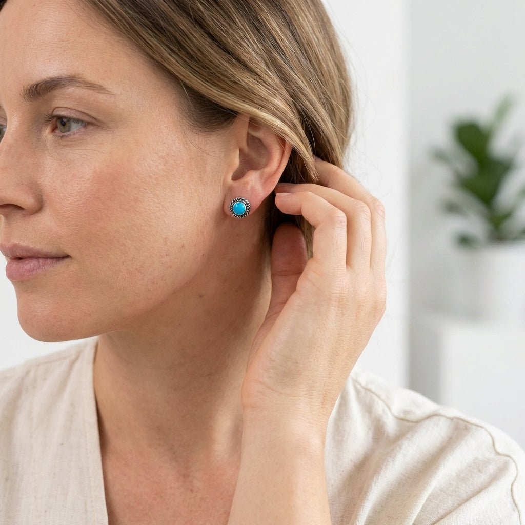 Oorstekers – Sterling Zilver Bali Etnisch Blauw Emaille 6mm Rond Geoxideerd - Aramat Jewels - Oorbellen - cadeautip