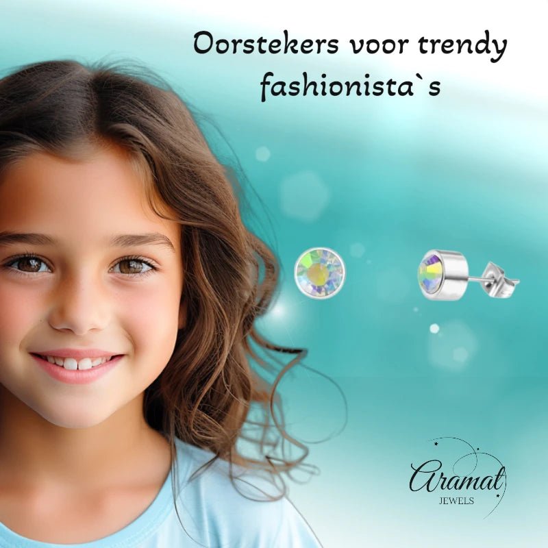 Oorstuds – Staal Kristal AB Transparant Zilverkleur (3mm) - Aramat Jewels - Oorbellen - cadeautip