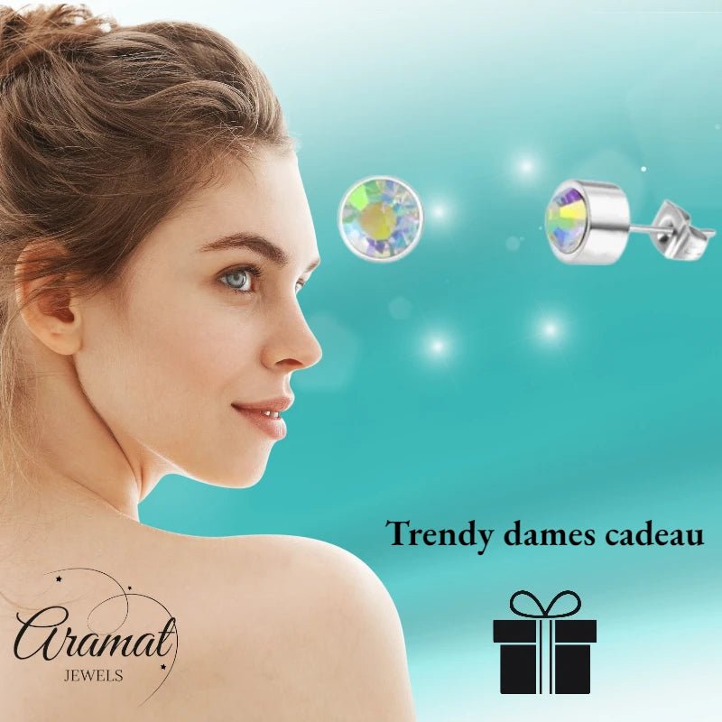 Oorstuds – Staal Kristal AB Transparant Zilverkleur (3mm) - Aramat Jewels - Oorbellen - cadeautip