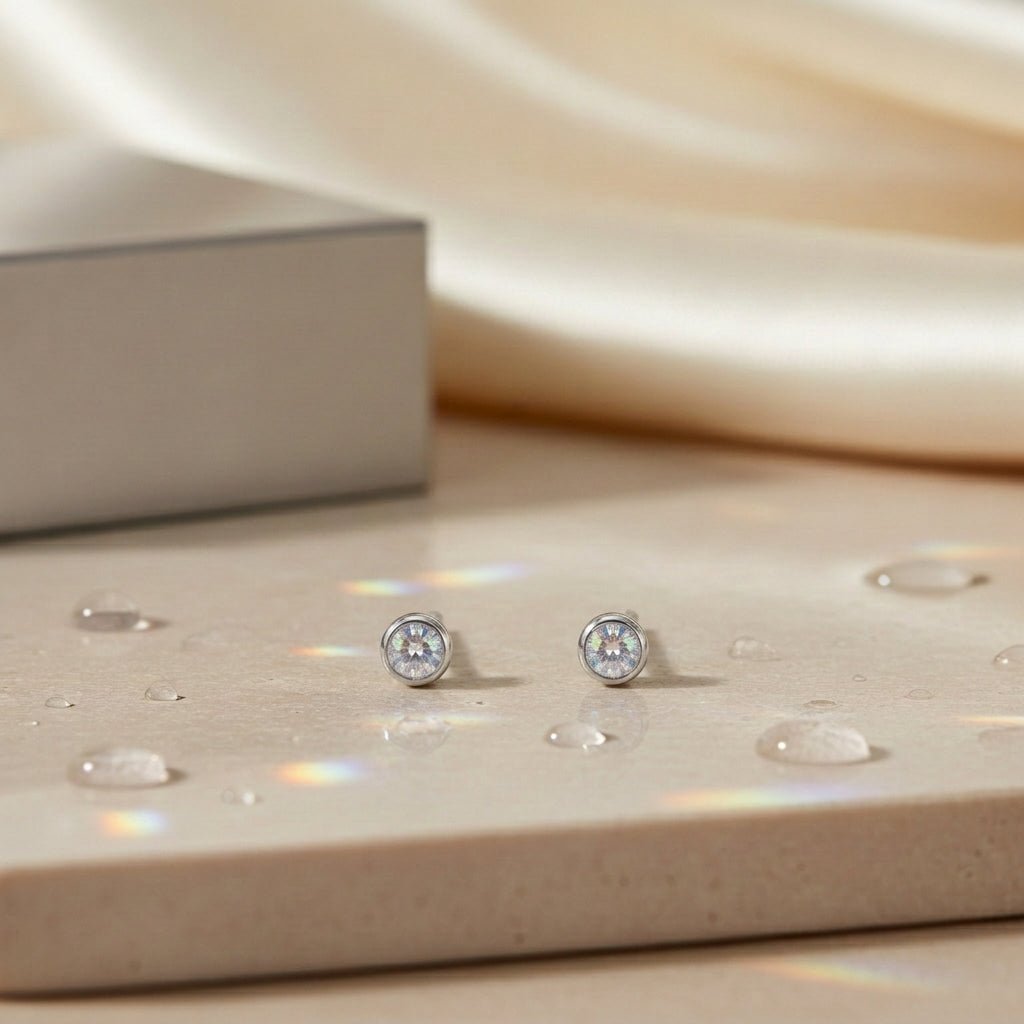 Oorstuds – Staal Kristal AB Transparant Zilverkleur (3mm) - Aramat Jewels - Oorbellen - cadeautip