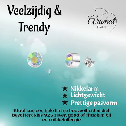Oorstuds – Staal Kristal AB Transparant Zilverkleur (3mm) - Aramat Jewels - Oorbellen - cadeautip