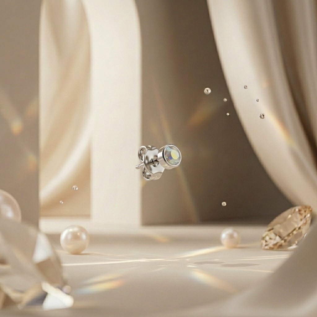 Oorstuds – Staal Kristal AB Transparant Zilverkleur (3mm) - Aramat Jewels - Oorbellen - cadeautip