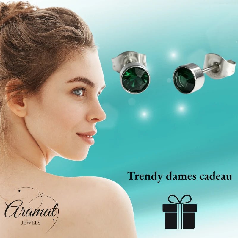 Oorstuds – Staal Kristal Groen Zilverkleur (5mm) - Aramat Jewels - Oorbellen - cadeautip