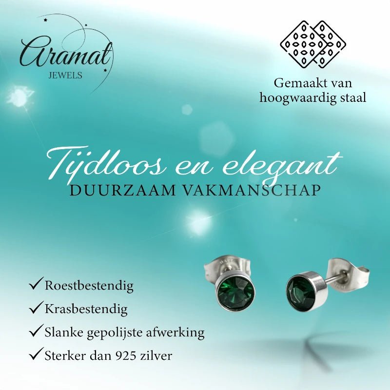 Oorstuds – Staal Kristal Groen Zilverkleur (5mm) - Aramat Jewels - Oorbellen - cadeautip