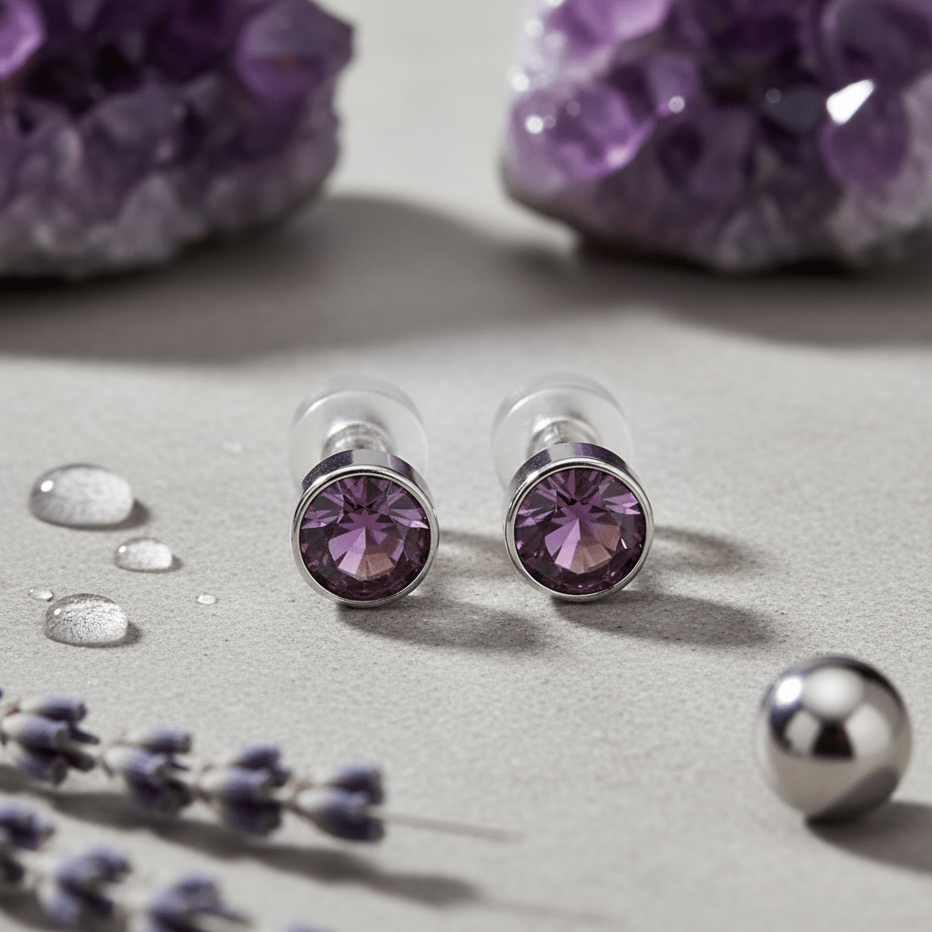Oorstuds – Staal Kristal Licht Paars Zilverkleur (5mm) - Aramat Jewels - Oorbellen - cadeautip