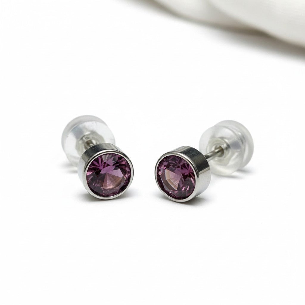 Oorstuds – Staal Kristal Licht Paars Zilverkleur (5mm) - Aramat Jewels - Oorbellen - cadeautip