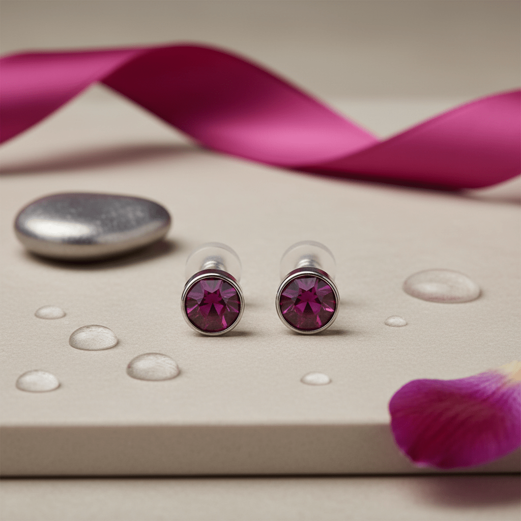 Oorstuds – Staal Kristal Paars Zilverkleur (5mm) - Aramat Jewels - Oorbellen - cadeautip