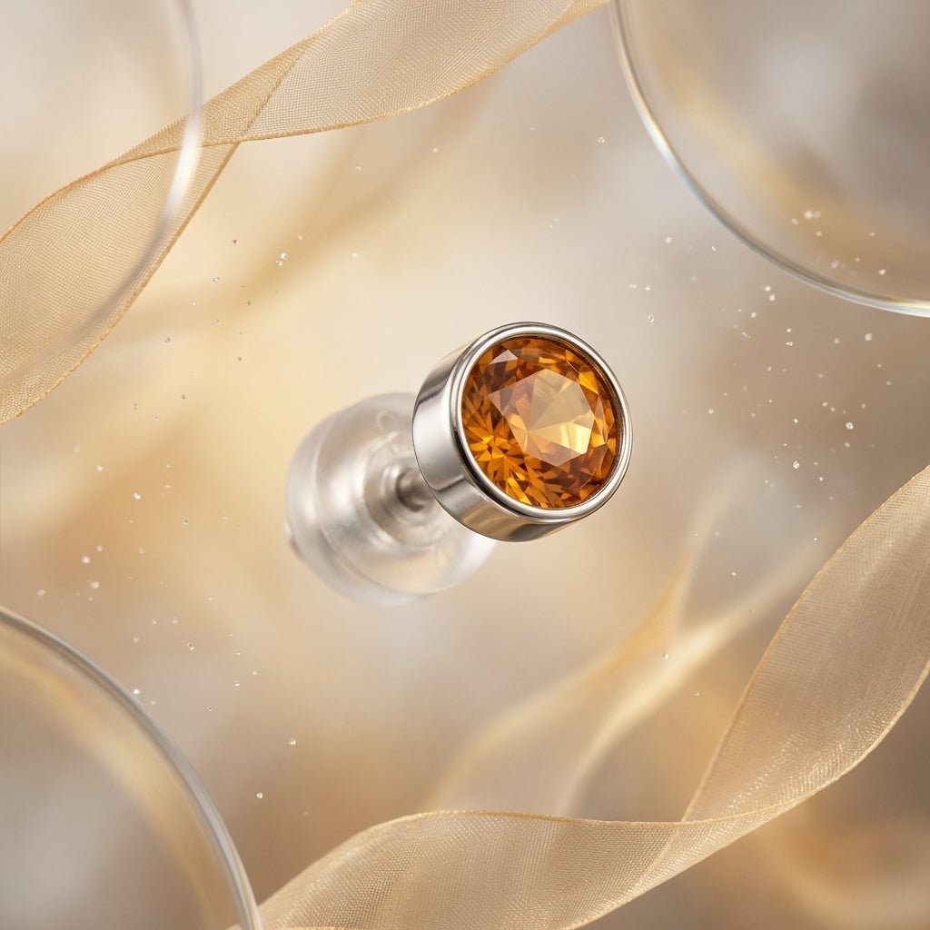 Oorstuds – Staal Kristal Topaas Bruin Zilverkleur (5mm) - Aramat Jewels - Oorbellen - cadeautip