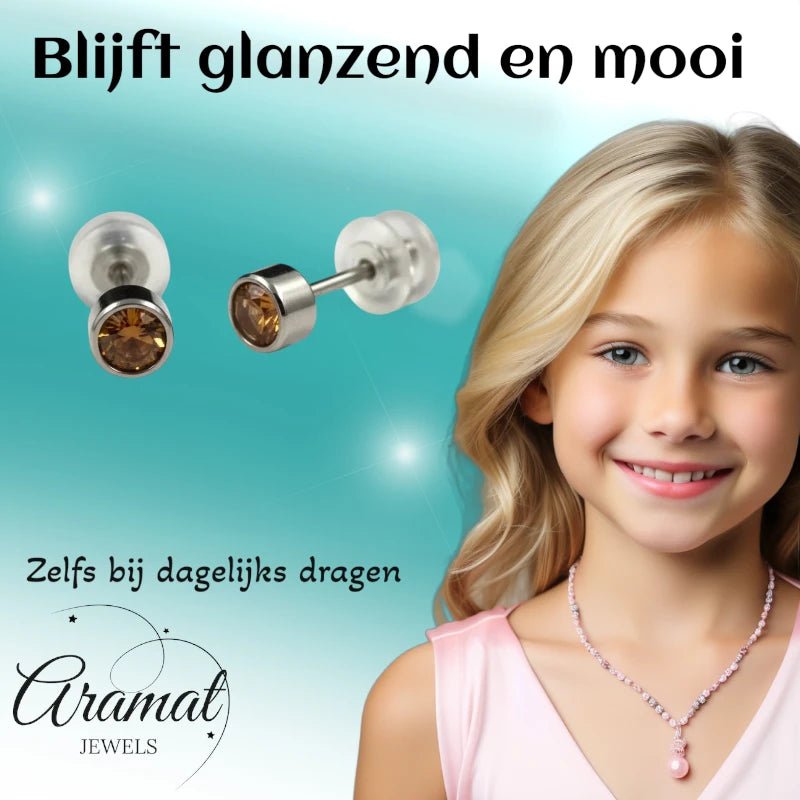 Oorstuds – Staal Kristal Topaas Zilverkleur (4mm) - Aramat Jewels - Oorbellen - cadeautip