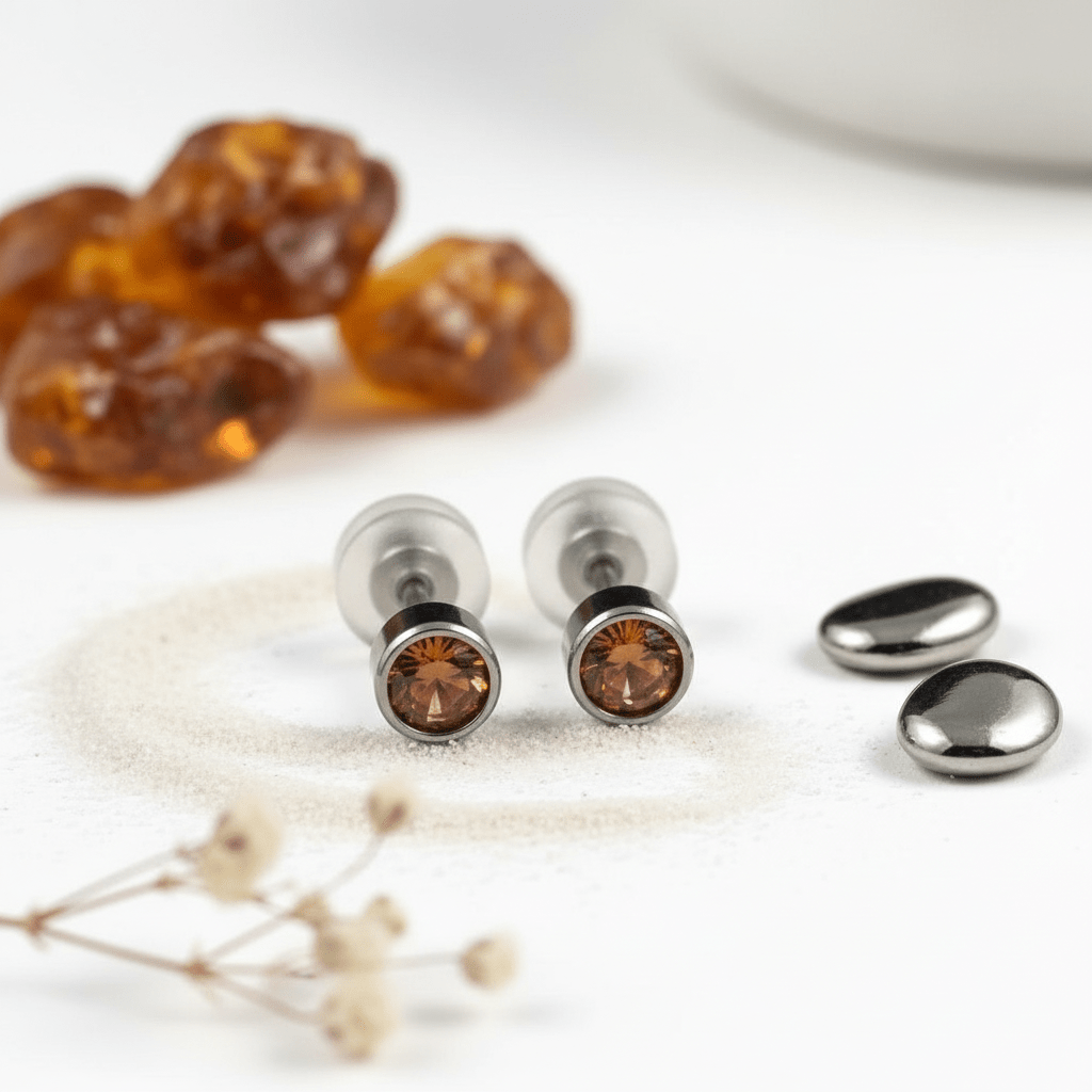 Oorstuds – Staal Kristal Topaas Zilverkleur (4mm) - Aramat Jewels - Oorbellen - cadeautip
