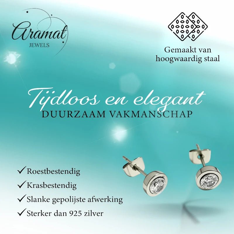 Oorstuds – Staal Zirkonia Transparant Zilverkleur (6mm) - Aramat Jewels - Oorbellen - cadeautip
