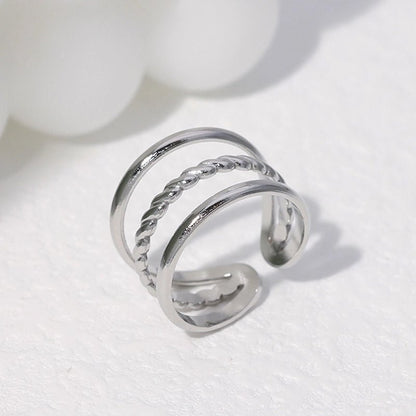 Open Ring Driedubbele Band: Glad en Gedraaid (15 mm Breed) - Aramat Jewels - Ringen - cadeautip