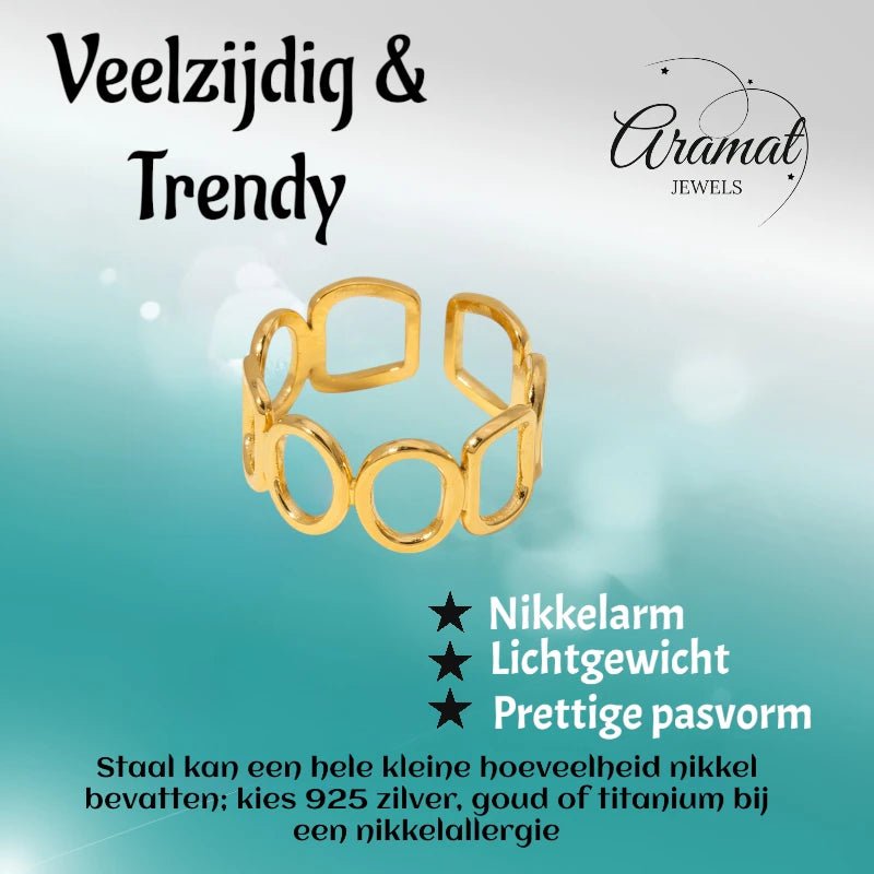 Open Ring met Ovale en Vierkante Schakels (Zilver - of Goudkleurig RVS) - Aramat Jewels - Ringen - cadeautip