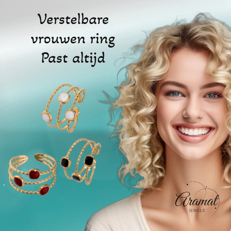 Open Ring Minimalistisch met Vierhoek en Emaille (Verstelbaar) - Aramat Jewels - Ringen - cadeautip