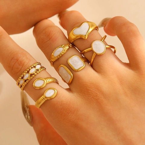 Open Ring RVS 2 Rechthoeken Emaille - 13mm - Parel Wit - Aramat Jewels - Ringen - cadeautip