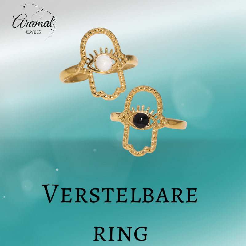 Open Ring RVS Hamsa Hand en Oog met Emaille (18 mm) - Aramat Jewels - Ringen - cadeautip